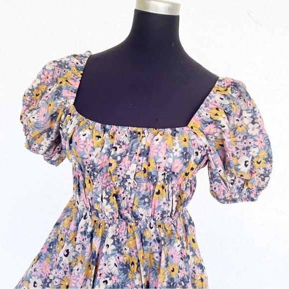 Beautiful Floral Off The Shoulder Boutique A Line Mini Puff Sleeve Dress Medium - Picture 4 of 6